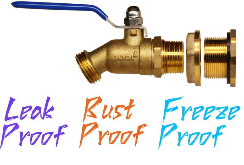 RAINPAL RBS024 Brass Rain Barrel Spigot (LF Compliant 3/4" Quarter Turn Ball Valve w/Bulkhead Fitting and Thread Tape, 7 GPM) - Image 2